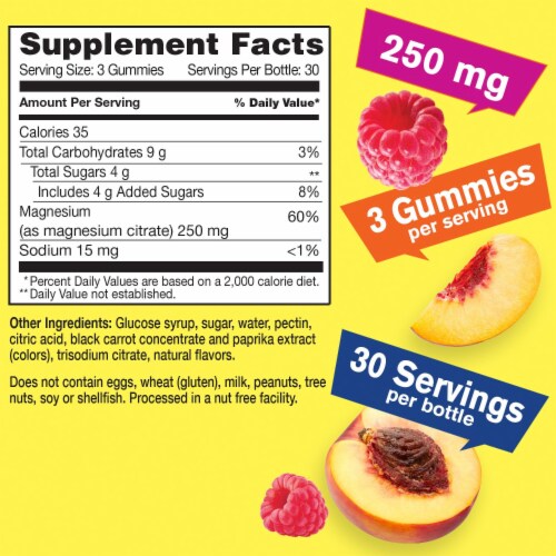 WellYeah Magnesium Citrate Gummies 250 mg Raspberry And Peach Flavor 90 Count Perspective: back