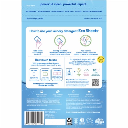 Earth Breeze® Fragrance Free Eco Sheets® Laundry Detergent Sheets Perspective: back