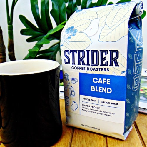 Cafe Blend, Whole Bean, Medium Roast, Brazil, Specialty Coffee, 12 oz Perspective: back
