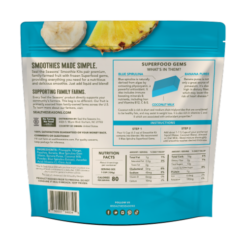 Seal the Seasons Blue Spirulina Tropical Blend Smoothie Kit Perspective: back