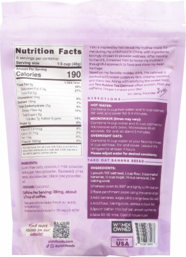 Yishi Foods Taro Bubble Tea Protein Instant Oatmeal Perspective: back