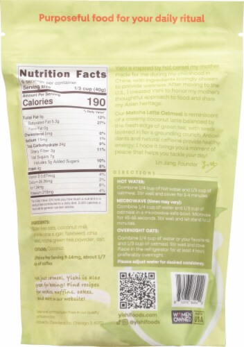 Yishi Foods Matcha Latte Protein Instant Oatmeal Perspective: back