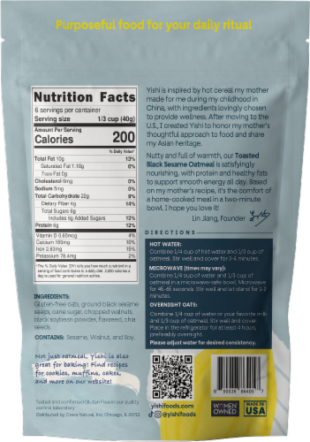Yishi Foods Toasted Black Sesame Protein Instant Oatmeal Perspective: back