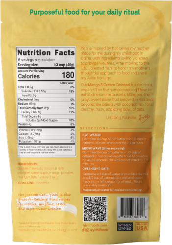 Yishi Foods Mango & Cream Protein Instant Oatmeal Perspective: back
