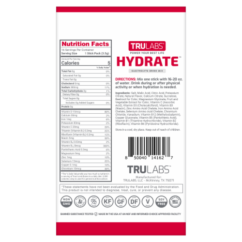TruLabs® Hydrate™ Strawberry Lemonade Electrolyte Drink Mix Perspective: back
