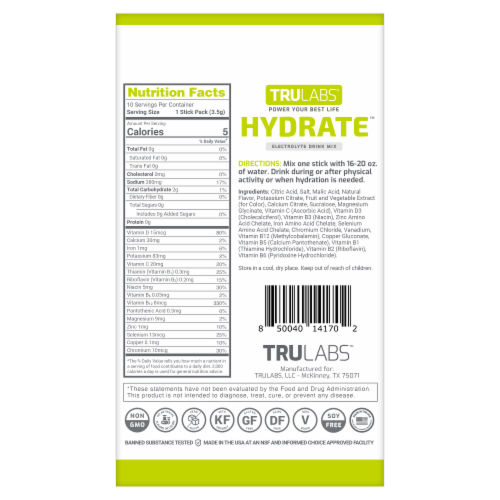 Trulabs® Hydrate™ Lemon Lime Electrolyte Drink Mix Perspective: back