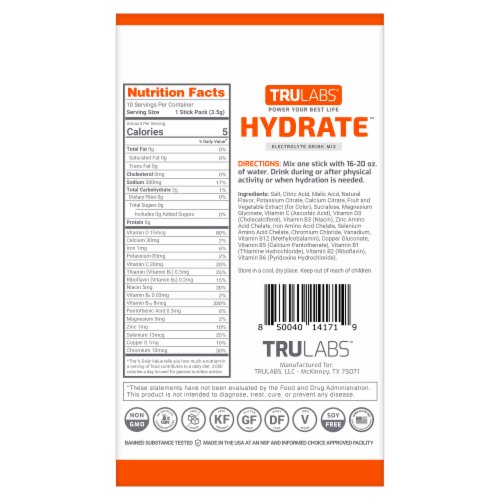 TruLabs® Hydrate™ Perfect Orange Electrolyte Drink Mix Perspective: back