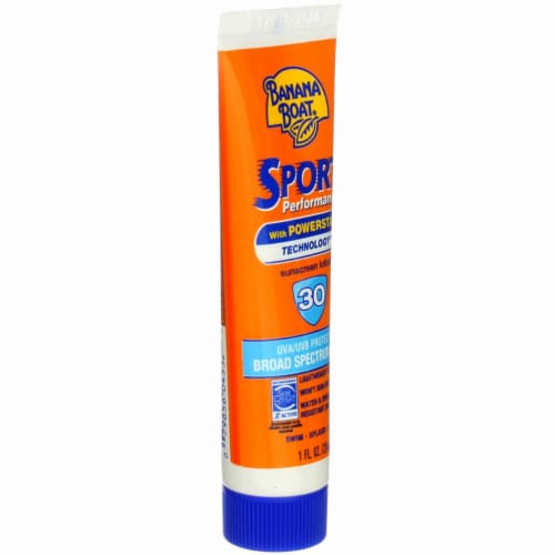 Banana Boat Sport Performance Sunscreen, SPF 30, Water Resistant, 1 fl oz (4 pack) (Bundle) Perspective: back