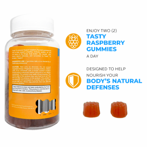 Toast! Immune Support Dietary Supplement, Raspberry, 60 Gummies - 4 Bottle Perspective: back