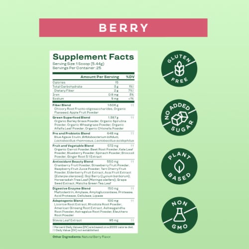 Bloom Greens & Superfoods Berry Supplement Powder Perspective: back