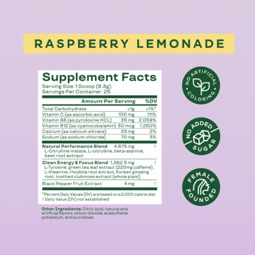 Bloom Raspberry Lemonade High Energy Pre-Workout Supplement Powder Perspective: back