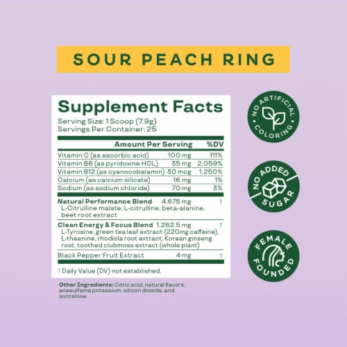 Bloom Sour Peach Ring High Energy Pre-Workout Supplement Powder Perspective: back