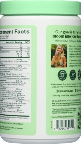 Bloom Greens & Superfoods Strawberry Kiwi Dietary Supplement Perspective: back