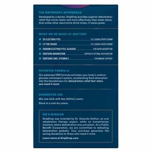 Drip Drop® Dehydration Relief Fast™ Juicy Electrolyte Drink Mix Variety Carton Perspective: back