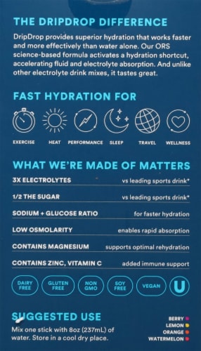 DripDrop® Fast Hydration Bold Variety Electrolyte Drink Mix Packets Perspective: back
