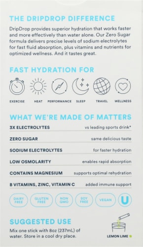 DripDrop® Lemon Lime Zero Sugar Fast Hydration Drink Mix Packets Perspective: back
