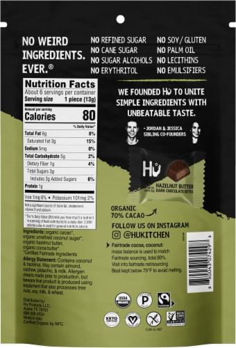 Hu® Dark Chocolate Hazelnut Butter Bites Candy Bag Perspective: back