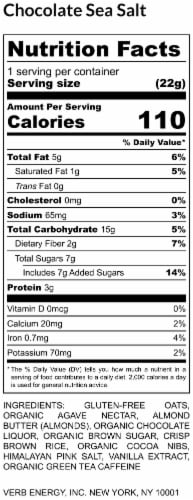 Verb Chocolate Sea Salt Caffeinated Nutrition Bars Perspective: back