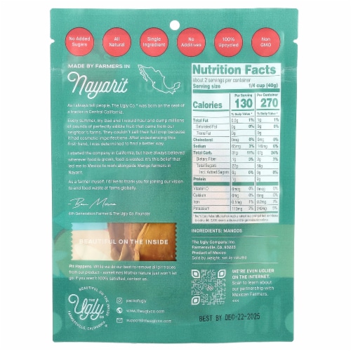 Hello! I'm Ugly Dried Fruit Sliced Mangos - 3 oz (85 g) Perspective: back
