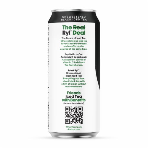 Ryl™ Unsweetened Antioxidant Superblend Zero Sugar Iced Black Tea Single Can Perspective: back