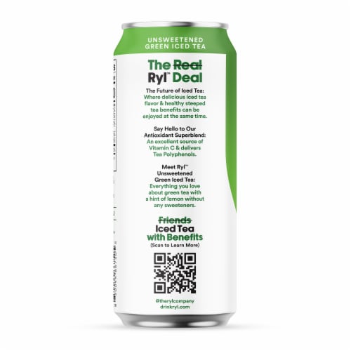 Ryl™ Unsweetened Antioxidant Superblend Zero Sugar Iced Green Tea Single Can Perspective: back