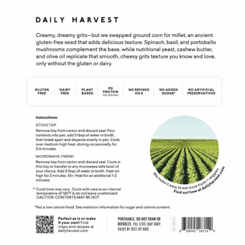 Daily Harvest Spinach + Shiitake Grits Harvest Bowl Perspective: back