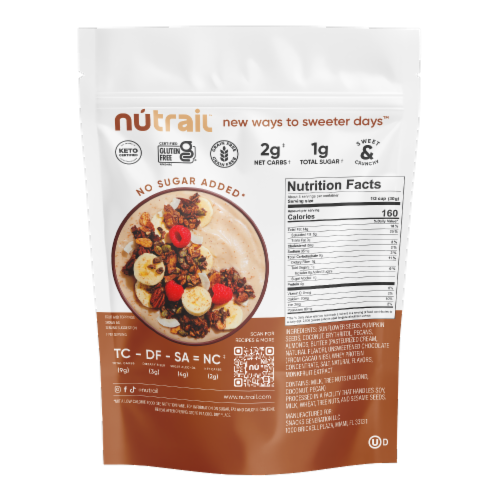 NuTrail™ Cacao No Sugar Added Gluten Free Keto Low Carb Nut Granola Breakfast Cereal Perspective: back