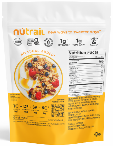 NuTrail® Honey Nut No Sugar Added Gluten Free Keto Low Carb Nut Granola Breakfast Cereal Perspective: back