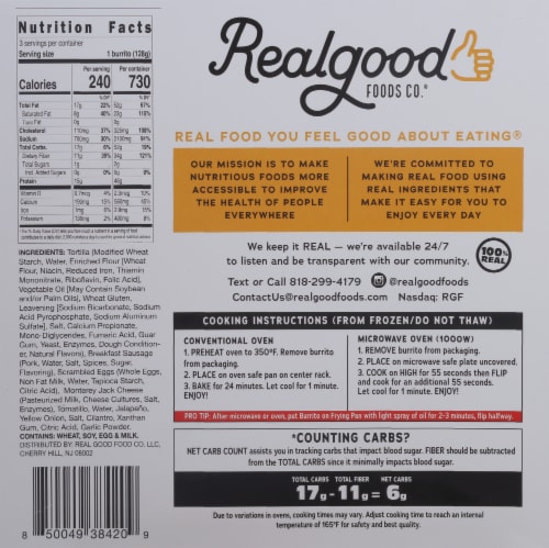 Real Good Foods Co.® Chicken Sausage Egg & Cheese Frozen Breakfast Burritos Perspective: back