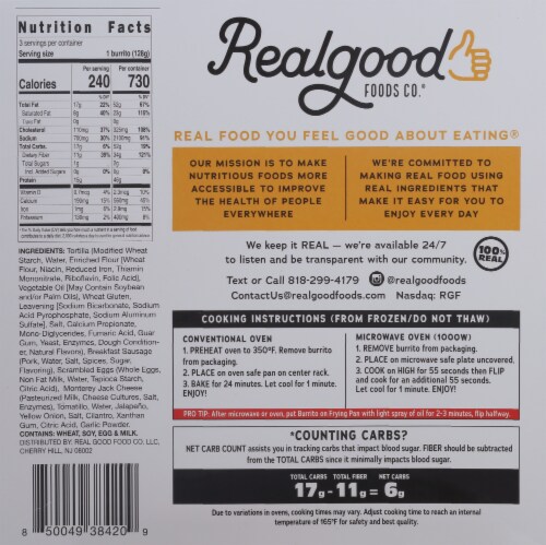 Real Good Foods Co.® Chicken Sausage Egg & Cheese Frozen Breakfast Burritos Perspective: back
