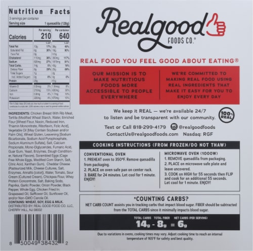 Real Good Foods Co.® Country Fried Chicken Egg & Cheese Frozen Breakfast Quesadillas Perspective: back