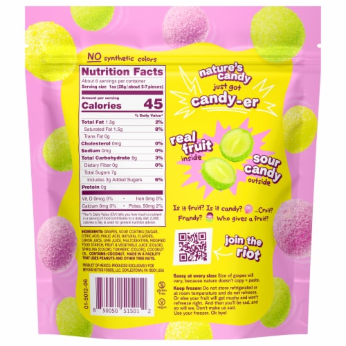 Fruit Riot® Sour Grapes Sour Candy Coated Mixed Grapes Perspective: back