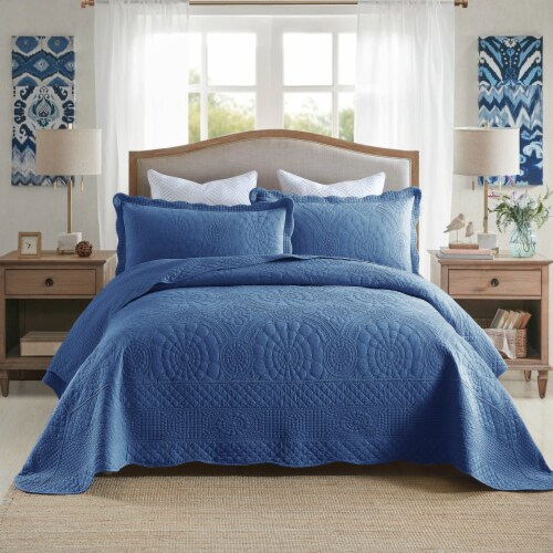 MarCielo 3 PCS 100% Cotton Oversized Bedspread Quilt Set Embroidery TF-Queen Perspective: back