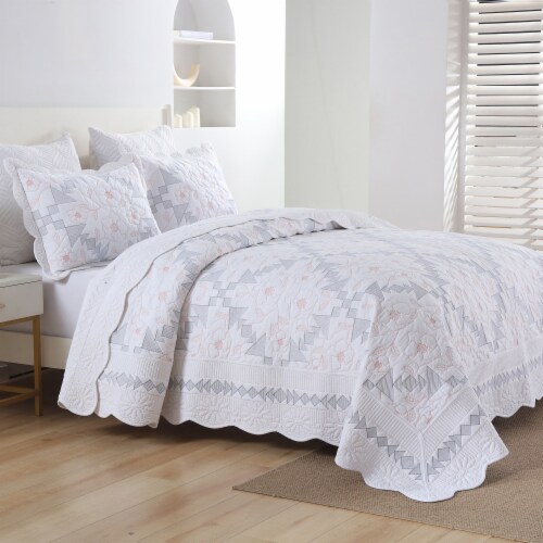 Marcielo 3-Piece 100% Cotton Geometric Oversized Bedspread Set Lightweight Quilt Set Queen Perspective: back