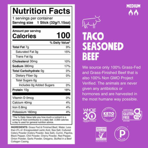 Chomps® Taco Seasoned Beef Meat Sticks Perspective: back