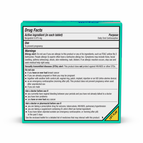 Opill® Norgestrel Daily Oral Contraceptive Tablets 0.075mg Perspective: back