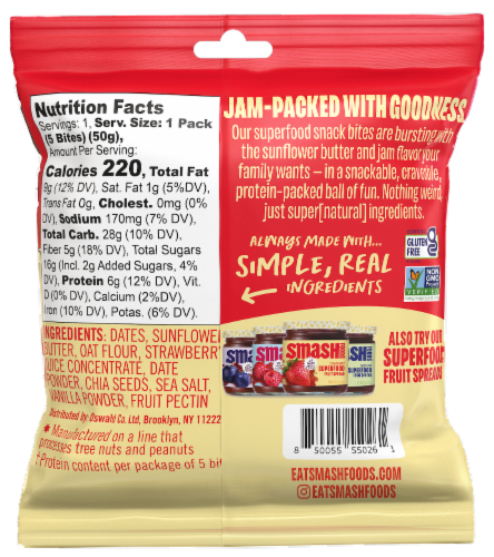 Smash Foods® Sunflower Butter & Strawberry Jam Snack Bites Perspective: back
