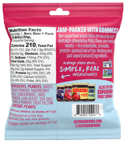 Chia Smash Chocolate Peanut Butter & Raspberry Jam Snack Bites Perspective: back