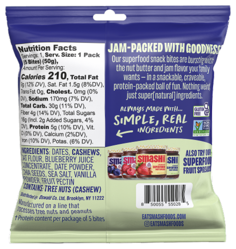 Chia Smash Cashew Butter & Blueberry Jam Snack Bites Perspective: back