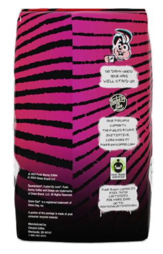 Punk™ Bunny Green Day Sound Check® Dark Roast Ground Coffee Perspective: back