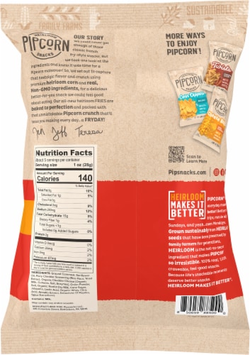Heirloom Snacks Fiery Cheddar Pipcorn Fries Perspective: back