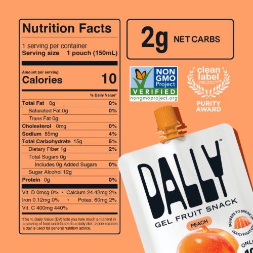 Dally™ Zero-Sugar Peach Gel Fruit Snack Pouch Perspective: back