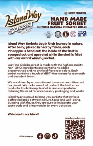 Island Way® Sorbet Handmade Pina Colada Sorbet in Their Natural Pineapple Shells Perspective: back