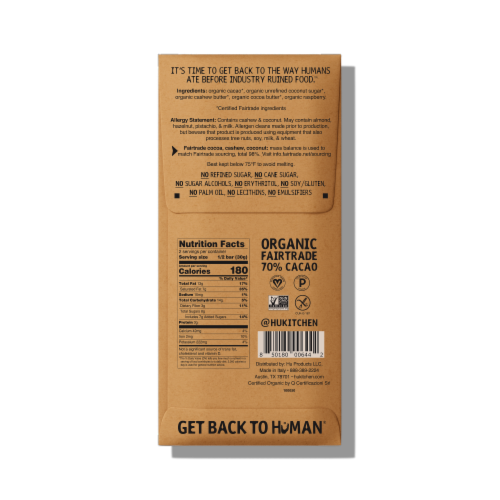 Hu® Cashew Butter & Raspberry Jelly Dark Chocolate Bar Perspective: back