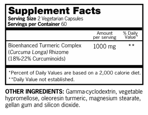 Qunol Turmeric Extra Strength Turmeric 1000mg Vegetarian Capsules Perspective: back