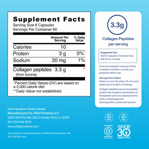 Vital Proteins Collagen Peptides Skin, Hair, Nail & Joint Support, Capsules, 6 g Collagen per Day Perspective: back