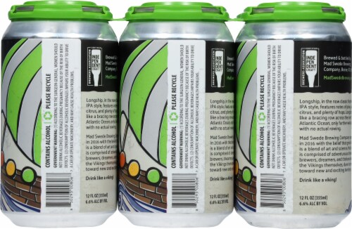 Mad Swede Brewing Company Longship IPA Beer Cans Perspective: back
