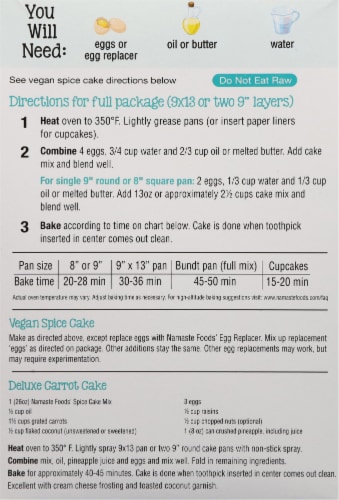 Namaste Allergen & Gluten Free Spice Cake Mix Perspective: back