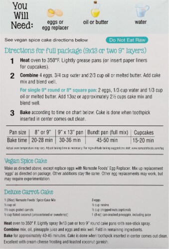 Namaste Allergen & Gluten Free Spice Cake Mix Perspective: back