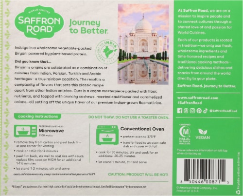 Saffron Road Vegetable Biryani with Basmati Rice Gluten-Free Frozen Meal Perspective: back